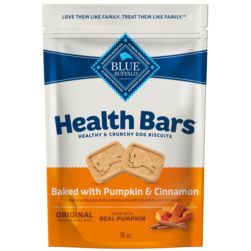 Blue Buffalo Health Bars Crunchy Dog Biscuits, Oven-Baked With Natural Ingredients, Pumpkin & Cinnamon, 16-oz Bag