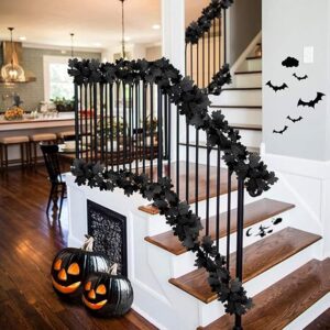 Halloween 2025 | Black Maple Leaf Garland, 2PCS Halloween Artificial Hanging Fall Leave Vines