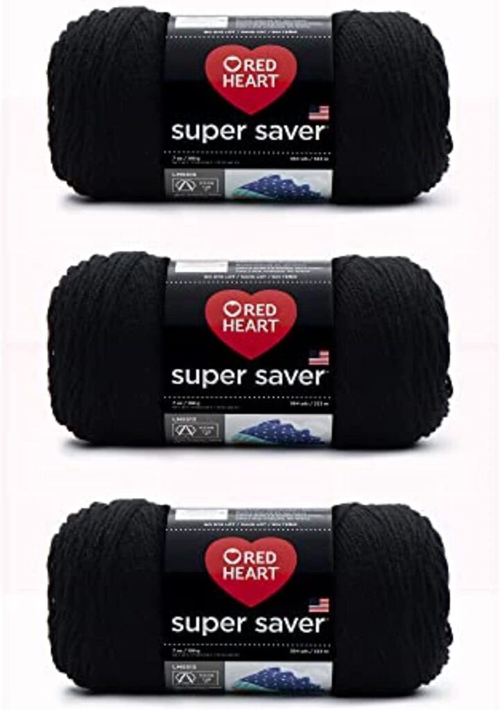 Red Heart Super Saver Black Yarn – 3 Pack of 198g/7oz – Acrylic – 4 Medium (Worsted) – 364 Yards – Knitting/Crochet
